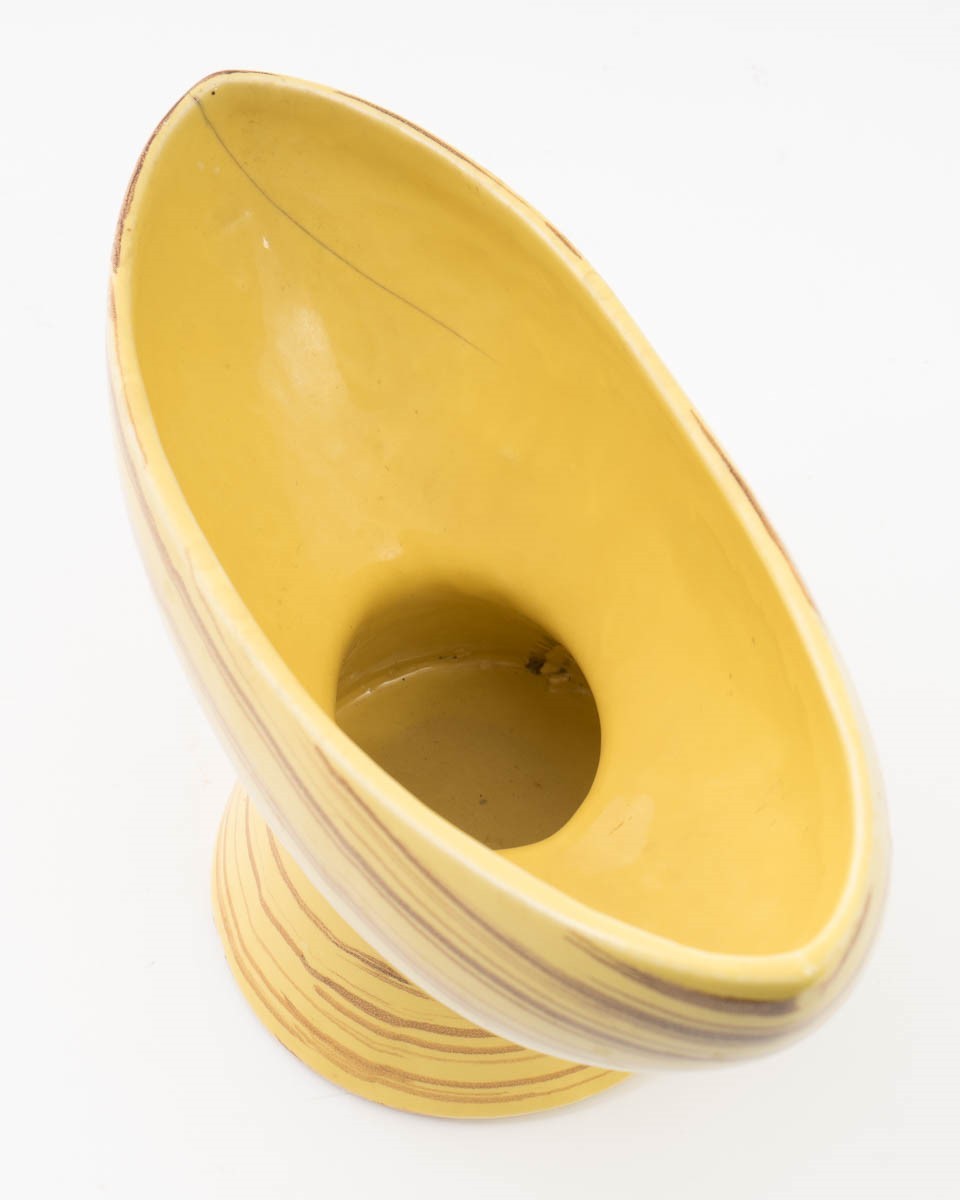 Vintage McCoy Pottery Harmony Footed Planter Yellow and Brown Striped Glaze 8.5″