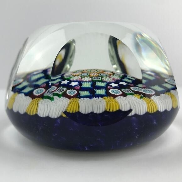 Perthshire 1992A Patterned Millefiori Faceted Garland Square Cane Paperweight