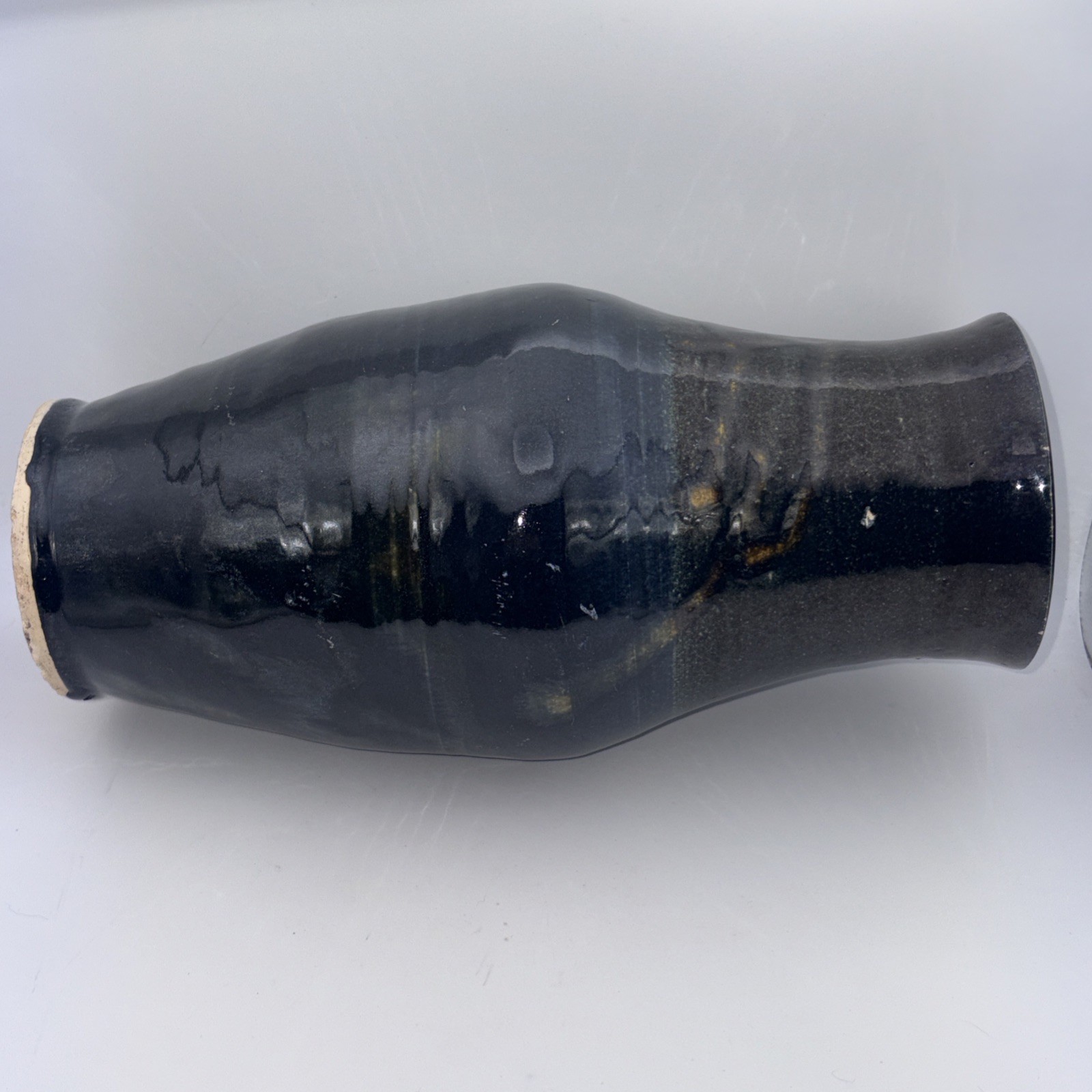 Signed M ∞ Large 11.25″ Studio Art Pottery Vase Cobalt Blue Drip Glaze HEAVY MCM