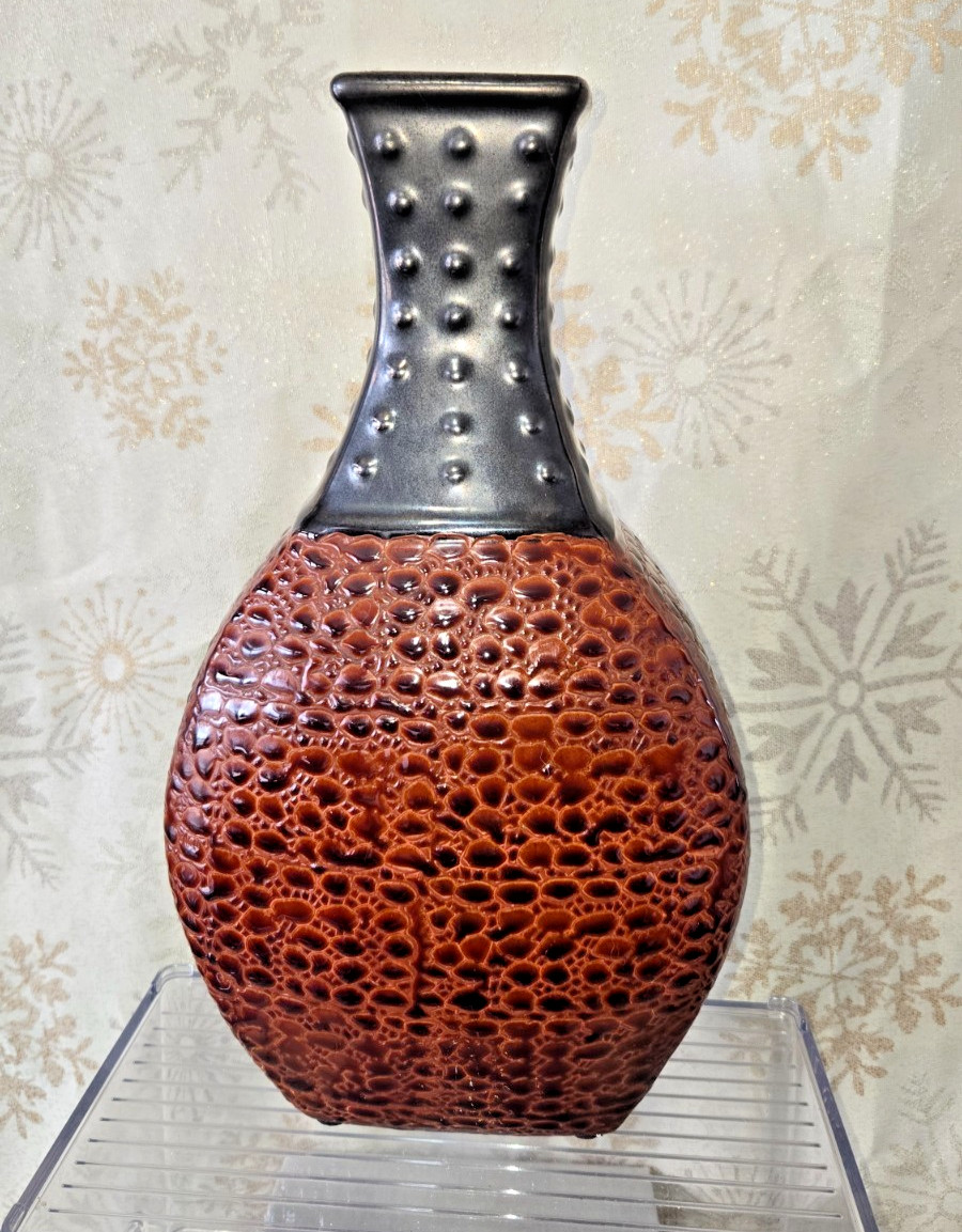 Modern Textured Ceramic vase Brown Black 12.5 inch Decorative Art Pottery Chic