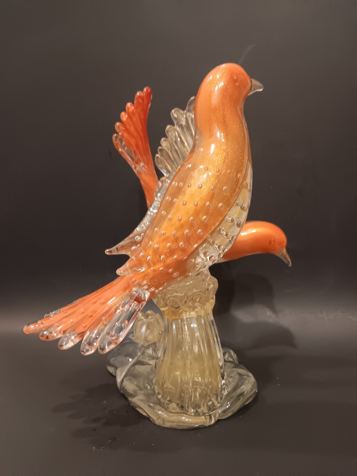 Alfredo Barbini Bird Art Glass Sculpture Figurine Bullicante Gold Flake 10-3/4″