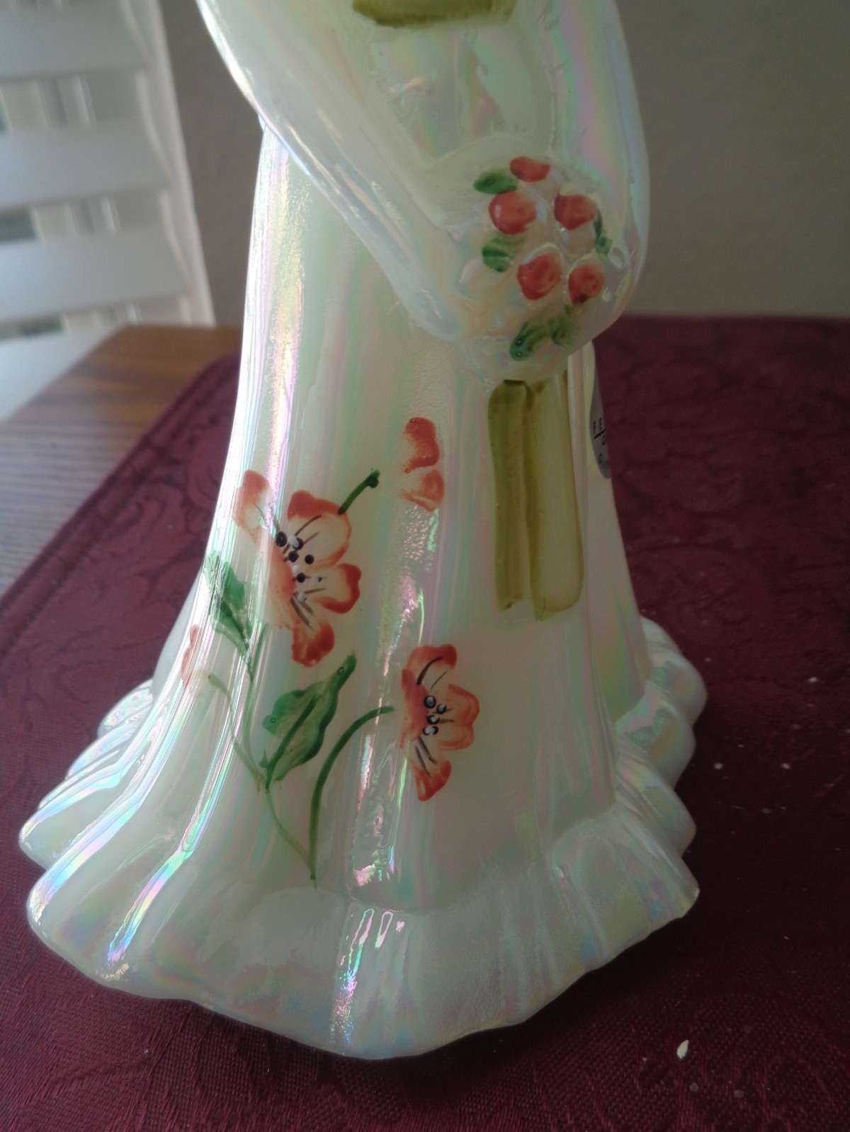 Vtg Fenton Mother of Pearl Pink Flower Bridesmaid Doll Figurine EUC