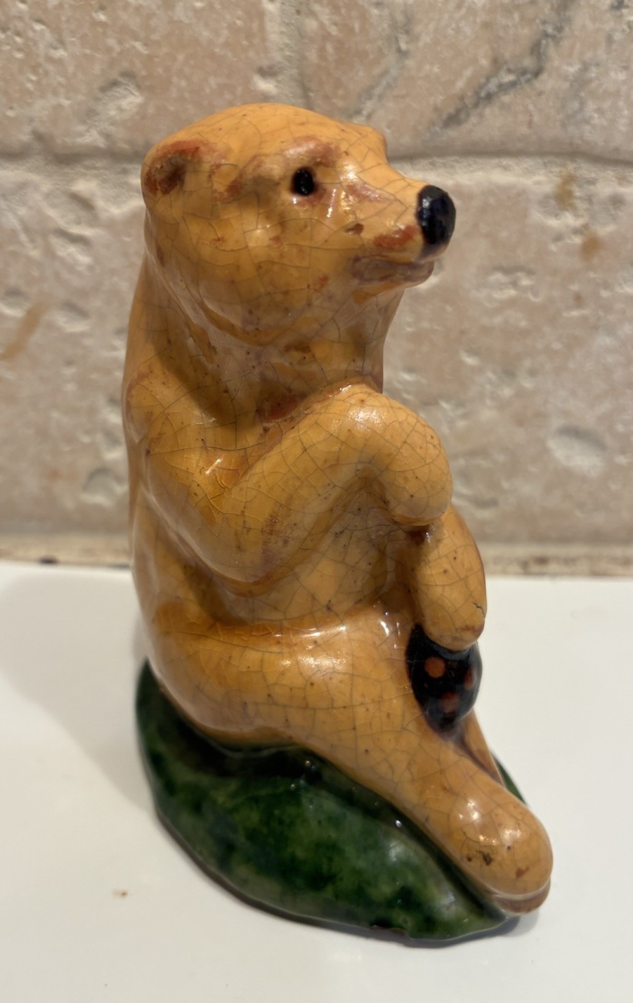 Vintage Mary Spellmire Shooner Folk Art Bear Figurine Redware Clay Pottery