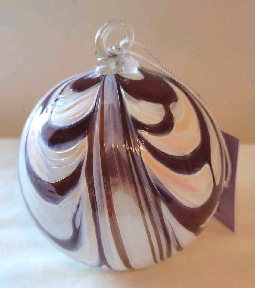 Blenko OOAK First Quality Black Cherry with White Frit Christmas Ornament