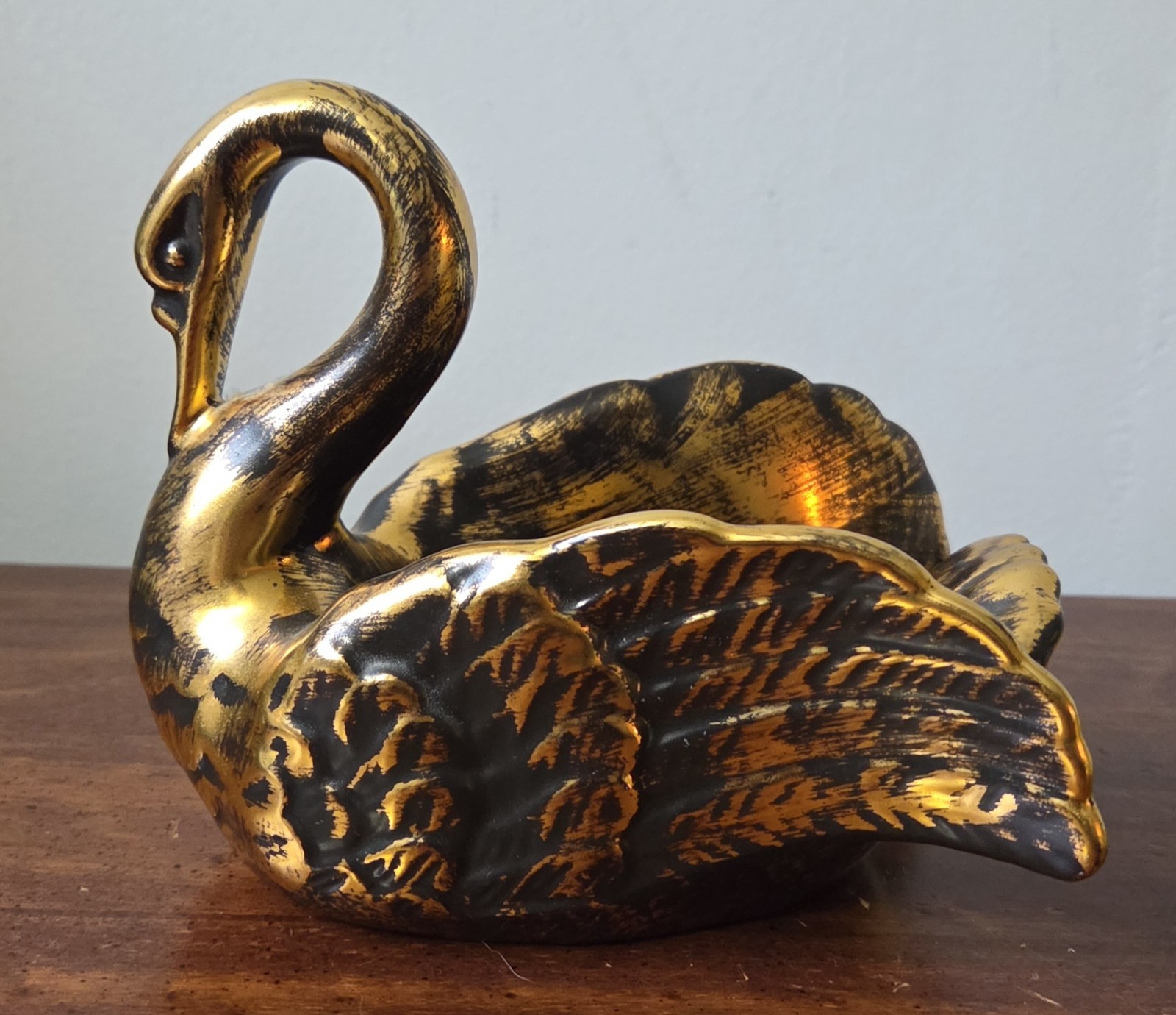 Vintage Stangl Black Gold Swan Planter Hand Painted Trenton NJ #5034 5″