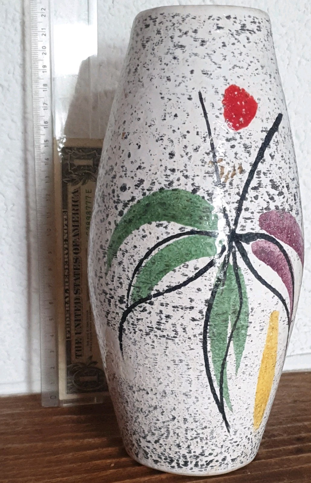 W. German Ceramic Pottery Vase Hand Painted Abstract Multicolor Design Glossy