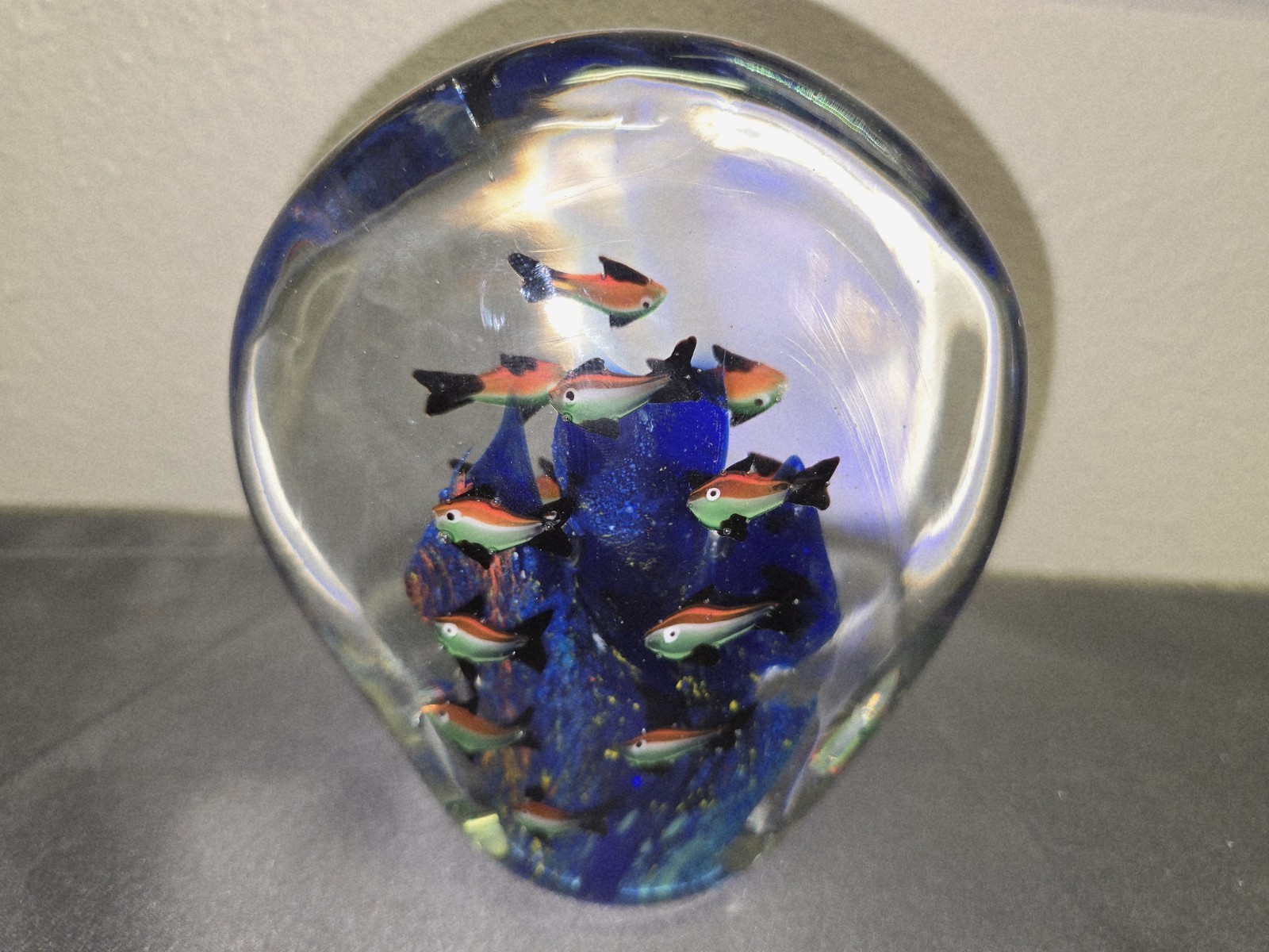 Three Fish Themed Blown Glass Paperweights 5lb, 2lb. & 1lb (6,7,&5″)
