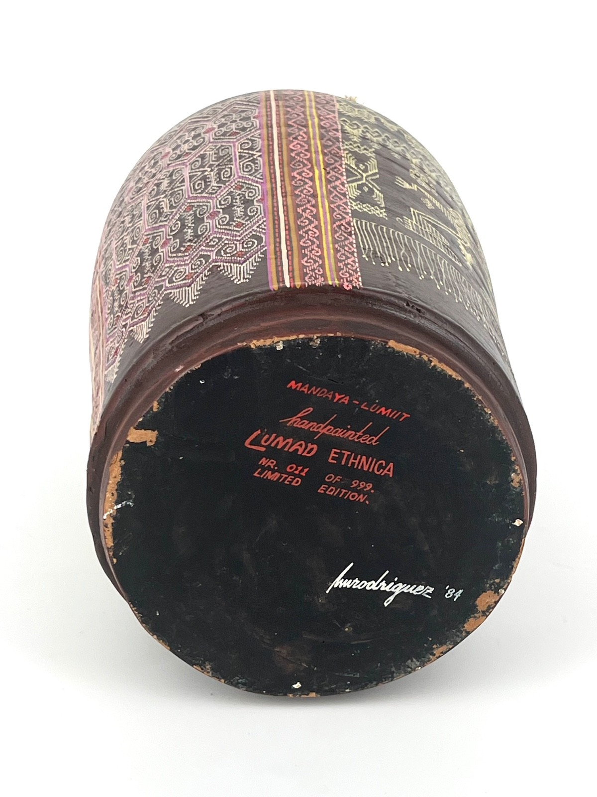 Vintage Large Vase Jug Traditional Indiginous Pottery Mandaya Lumad Brown Pink