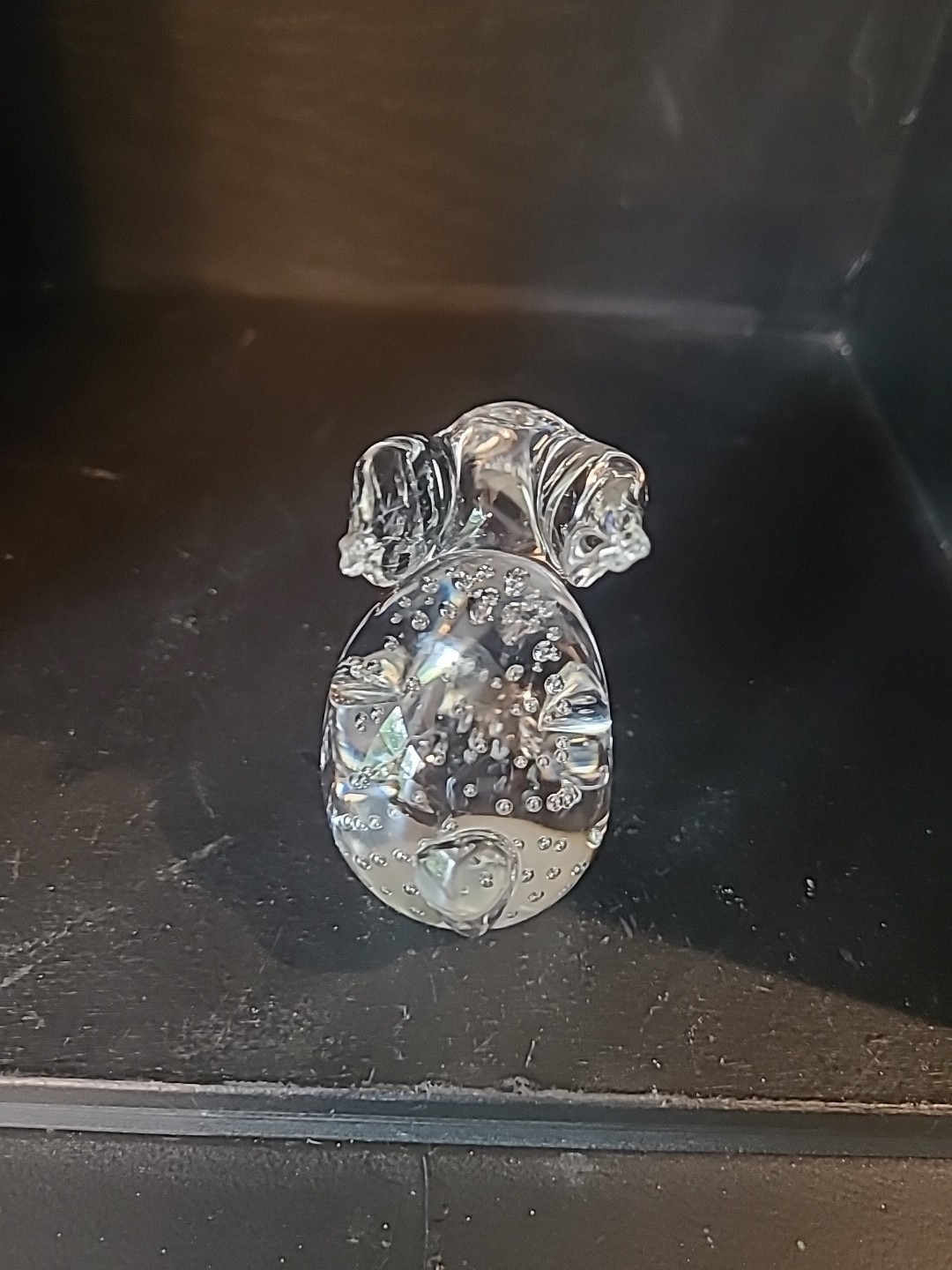 Handblown Bunny Rabbit Paperweight Figurine Clear Glass Controlled Bubble