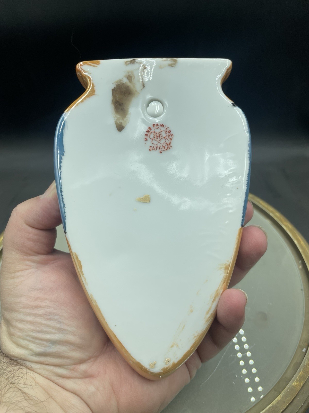 Vintage Japan Bird In Flight And Floral Lusterware Ceramic Wall Pocket 6” VG