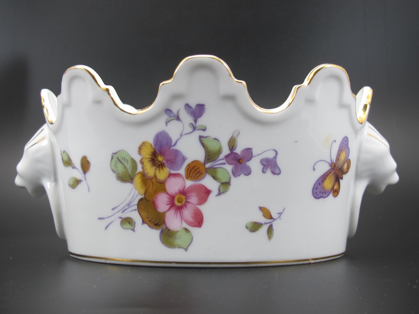 Andrea by Sadek PLANTER Dish Basket 8957 Lion Heads Porcelain Floral Vintage