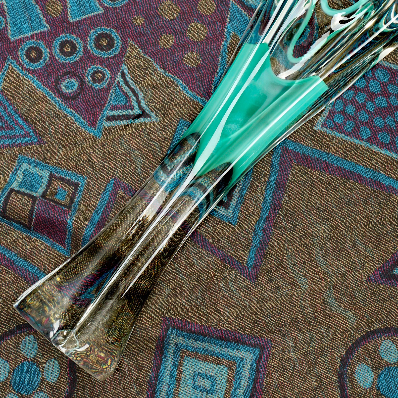 Art Glass Vase Four Lobed Seafoam Green Handblown Czech Glass 15″, 5 1/2 Pounds
