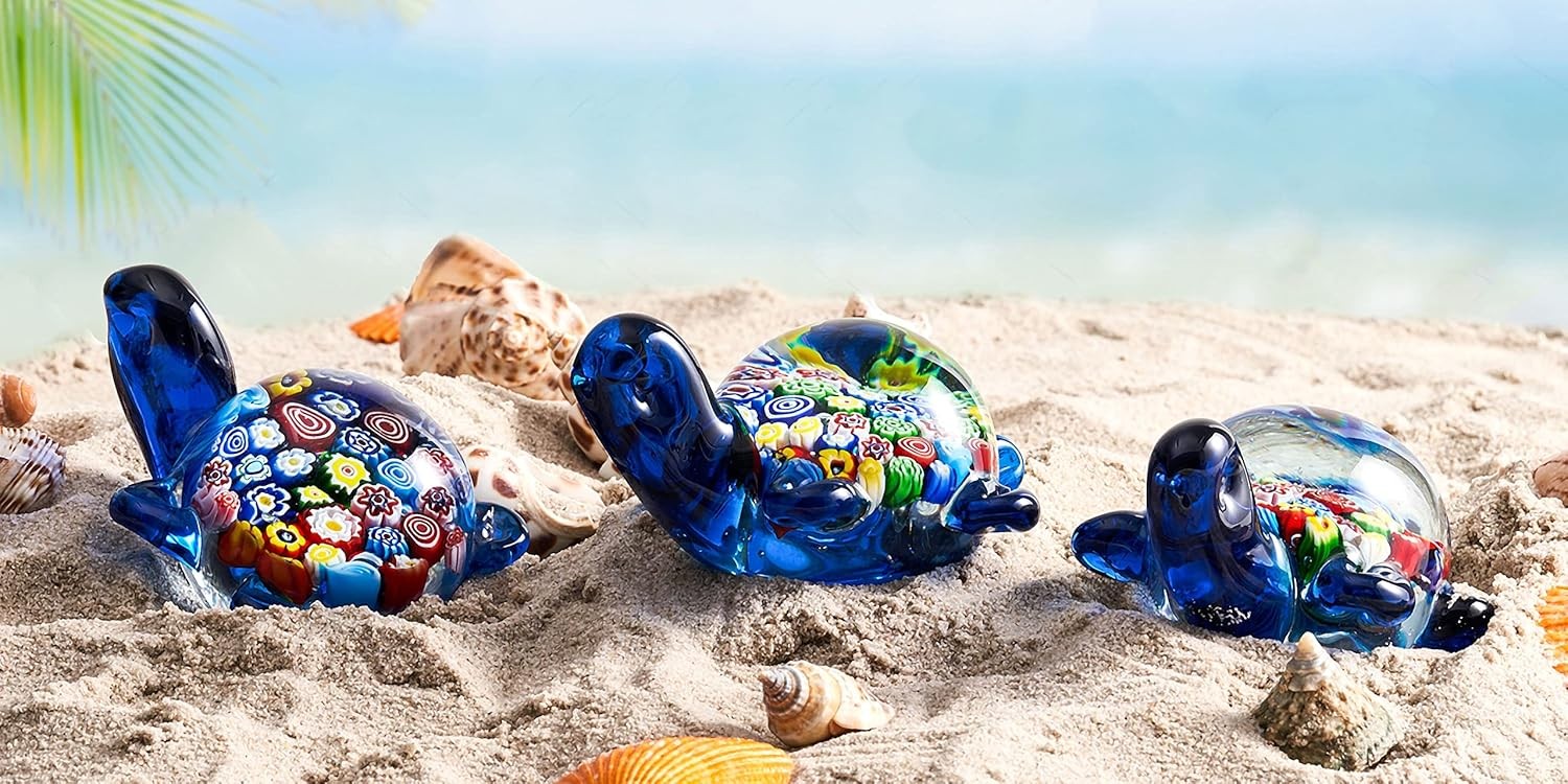 Hand Blown Glass Figurines Ball Ocean Waves Paperweight Home Decor Sea Turtle