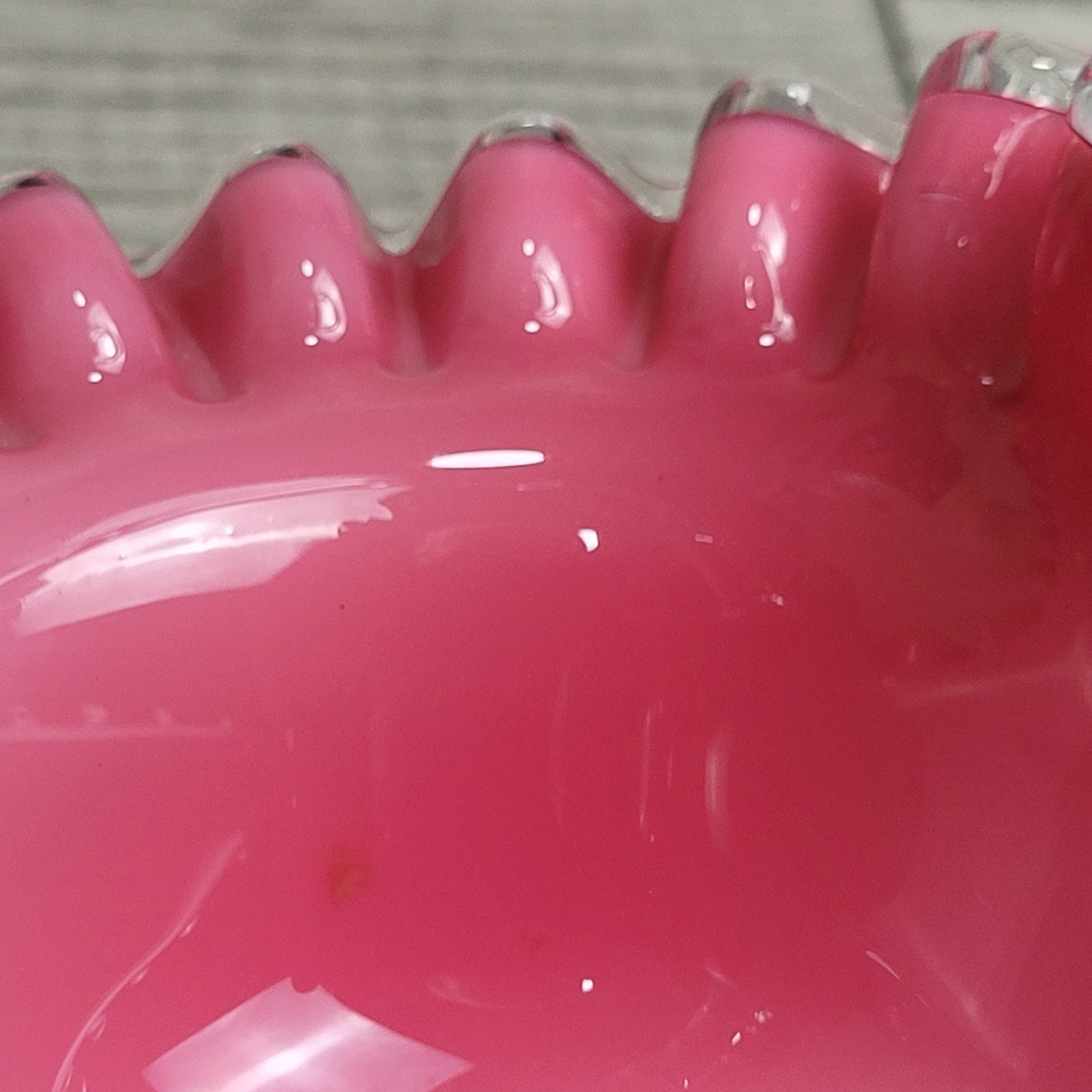 Vintage Fenton Peach Crest Glass Basket Pink White Milk Glass Ruffled Edge 1940s
