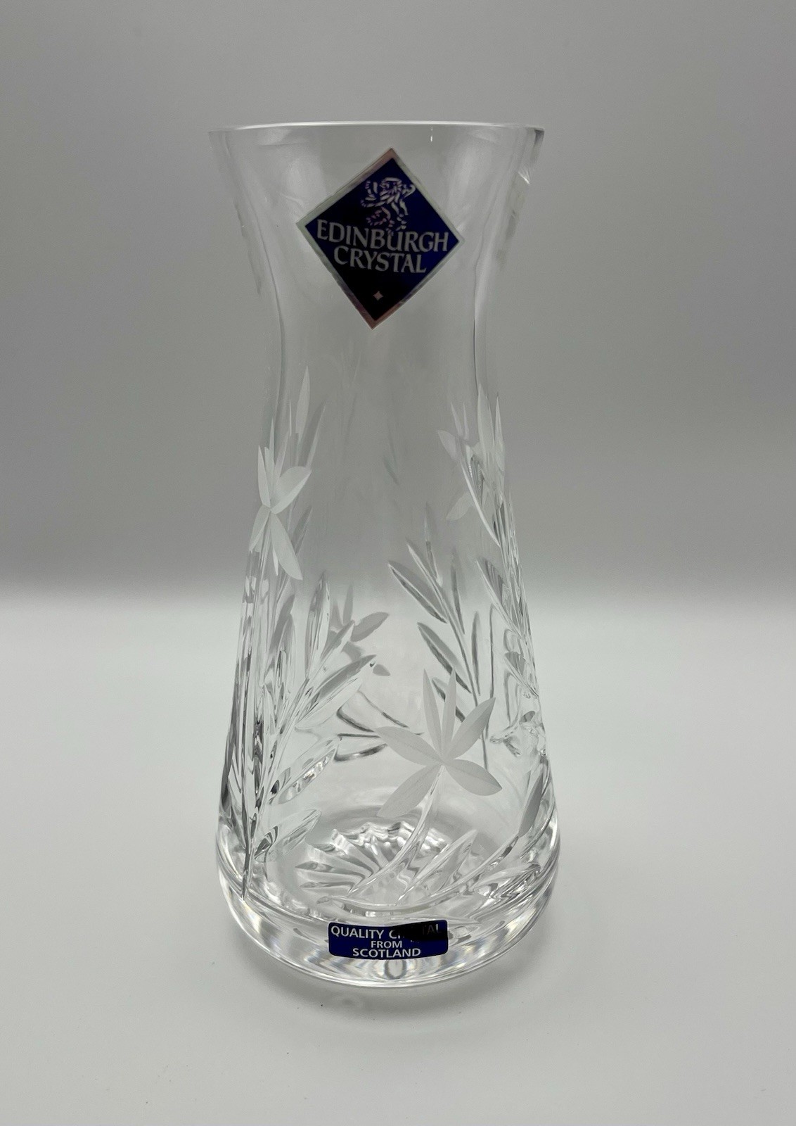 Vintage Edinburgh International Crystal Bud Vase Floral Etched Daisy