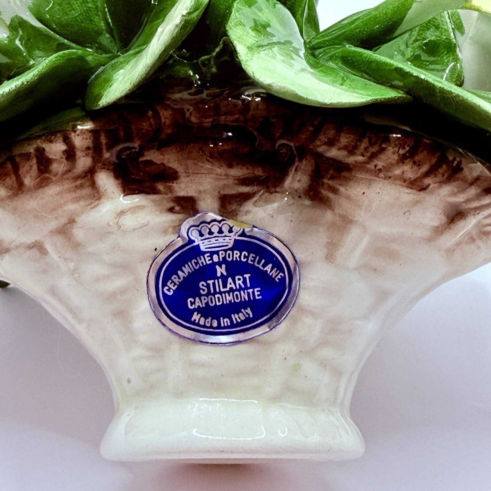 Vintage CAPODIMONTE Flower Basket Italian Porcelain Roses Centerpiece