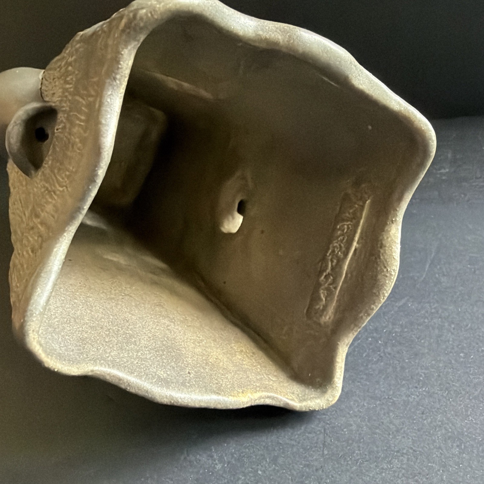 Vtg Brutalist Abstract Stoneware Ikebana Vase Signed Studio Art Pottery 10”