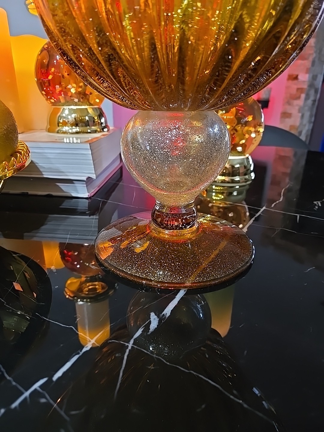 Murano Art Glass Amber and Clear Infused Gold Dust and Gold Flakes…