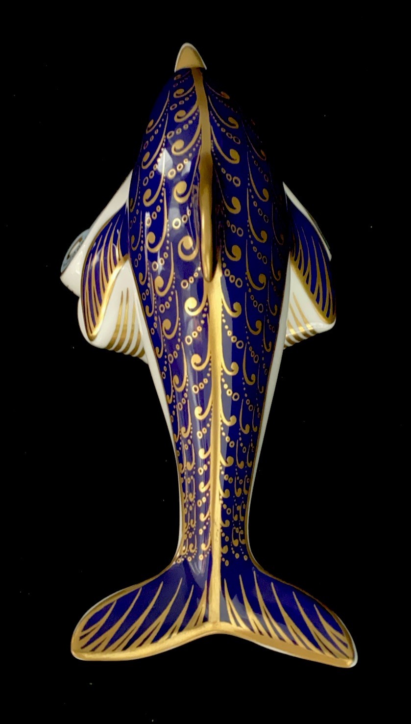 Royal Crown Derby Imari Dolphin Paperweight With Gold Stopper 1989