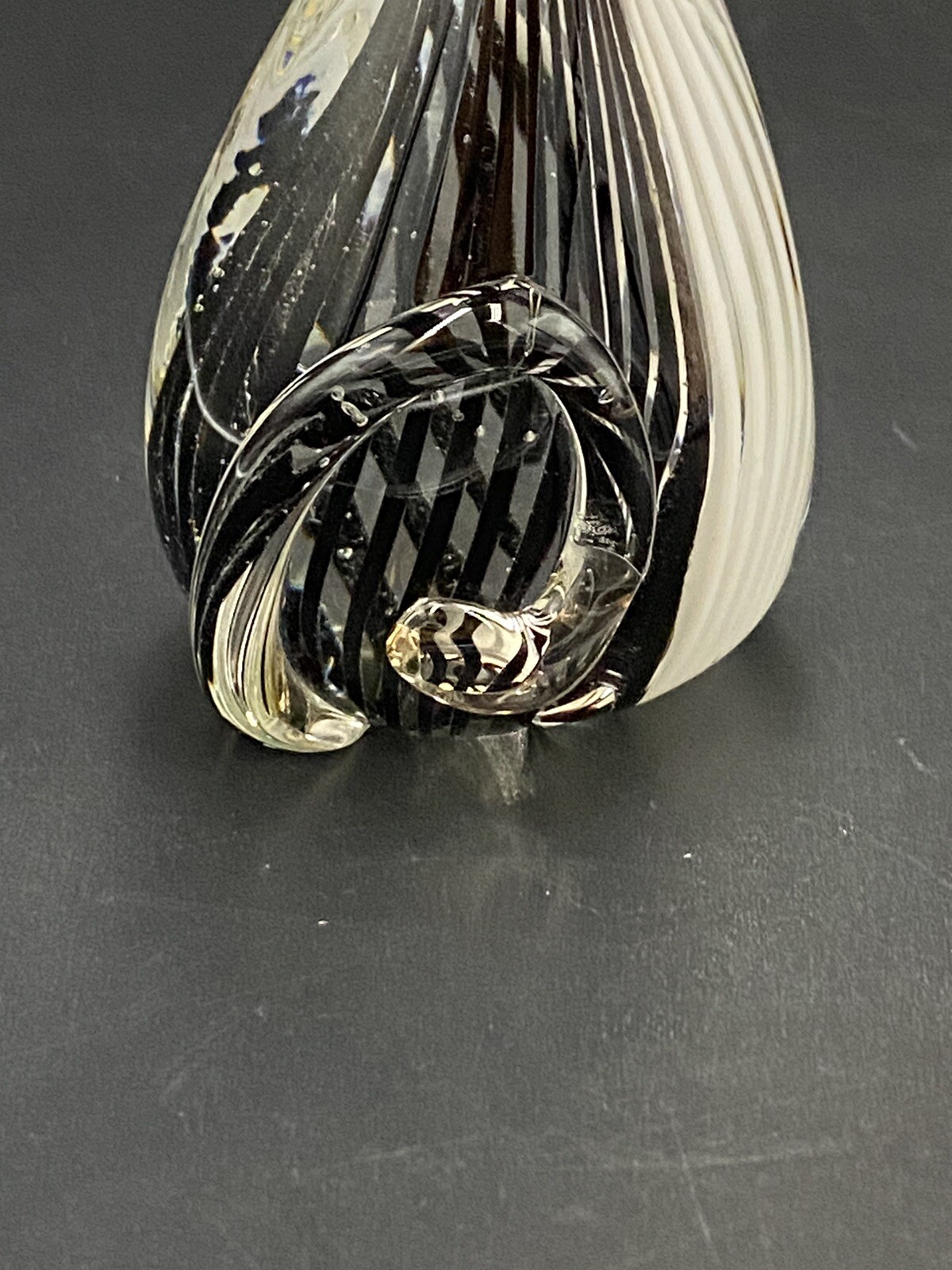 Art Glass Cat Paperweight Clear With Black White Stripes 4″
