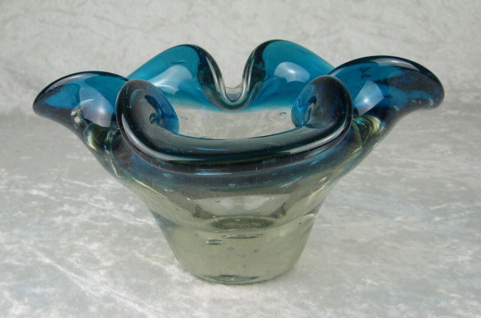 Murano Art Glass Ashtray Dish Turquoise Blue 7-1/2 in Vintage Mid Century Modern
