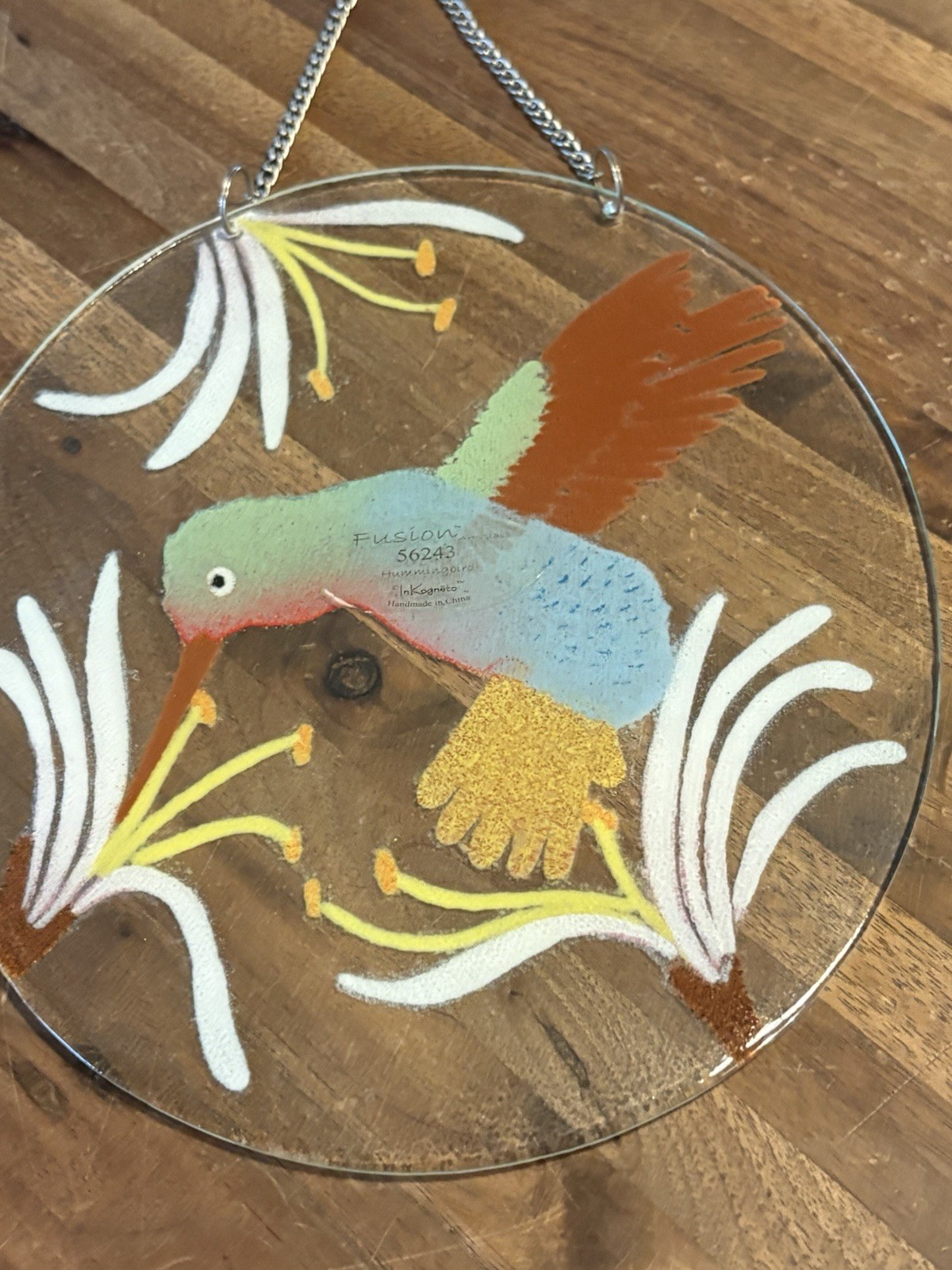 Wm.McGrath HUMMINGBIRDS FEEDING Fused Art Decorative Glass Window Hanging Decor
