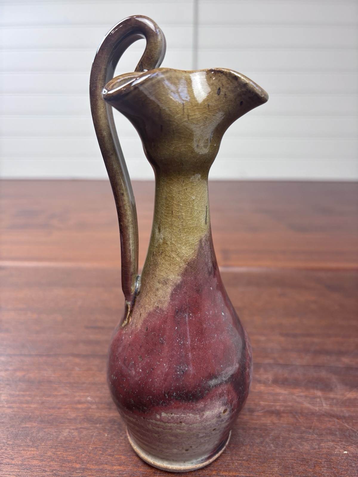 Pottery Pitcher Vase Signed 8”