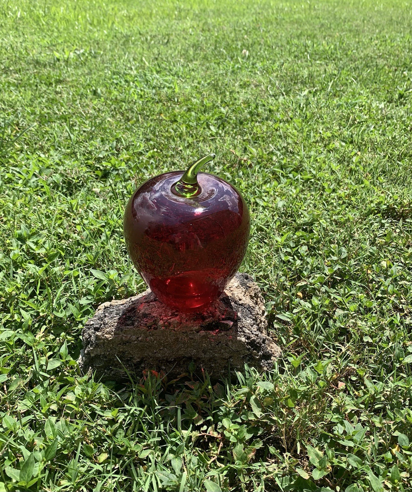 Vintage Viking Glass Green Stem Red Apple 7” Paperweight MCM