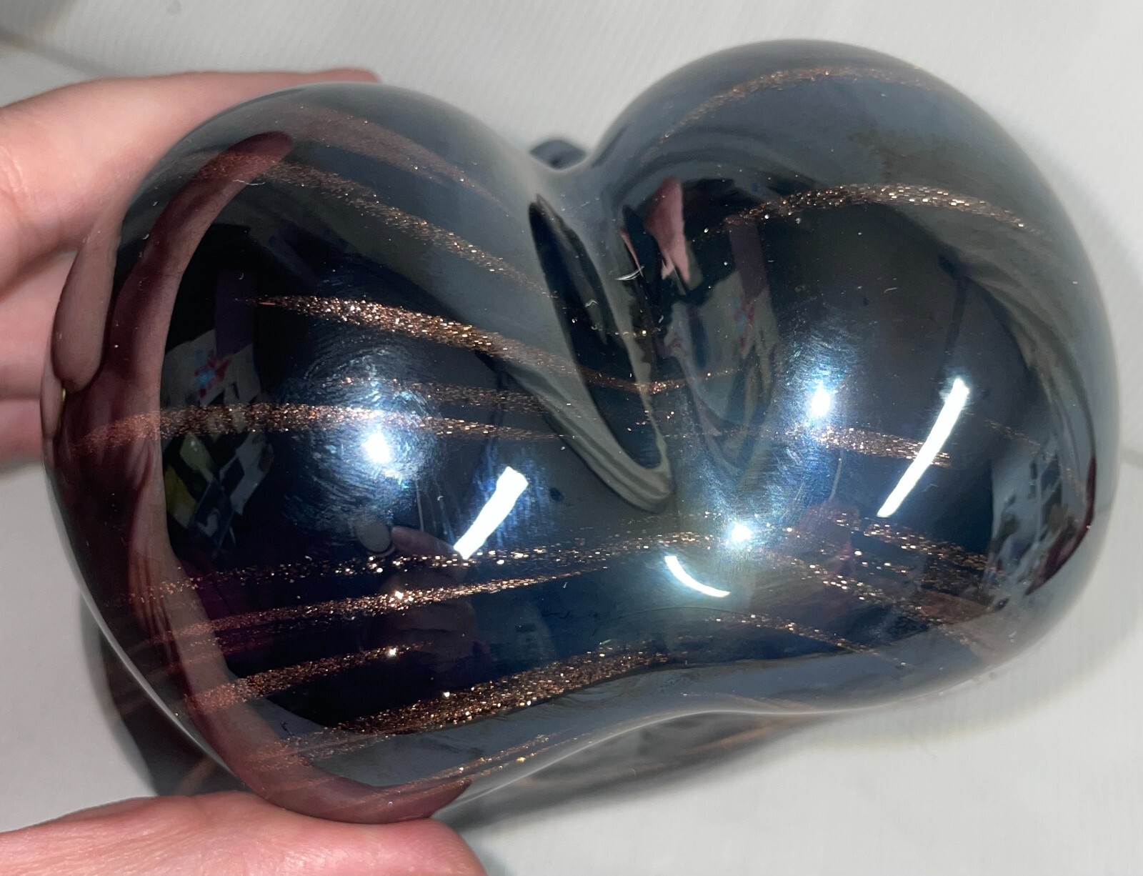 Solid Black Glass Rose Gold Swirl Glitter Hand Blown Pumpkin Goard Multi Purpose