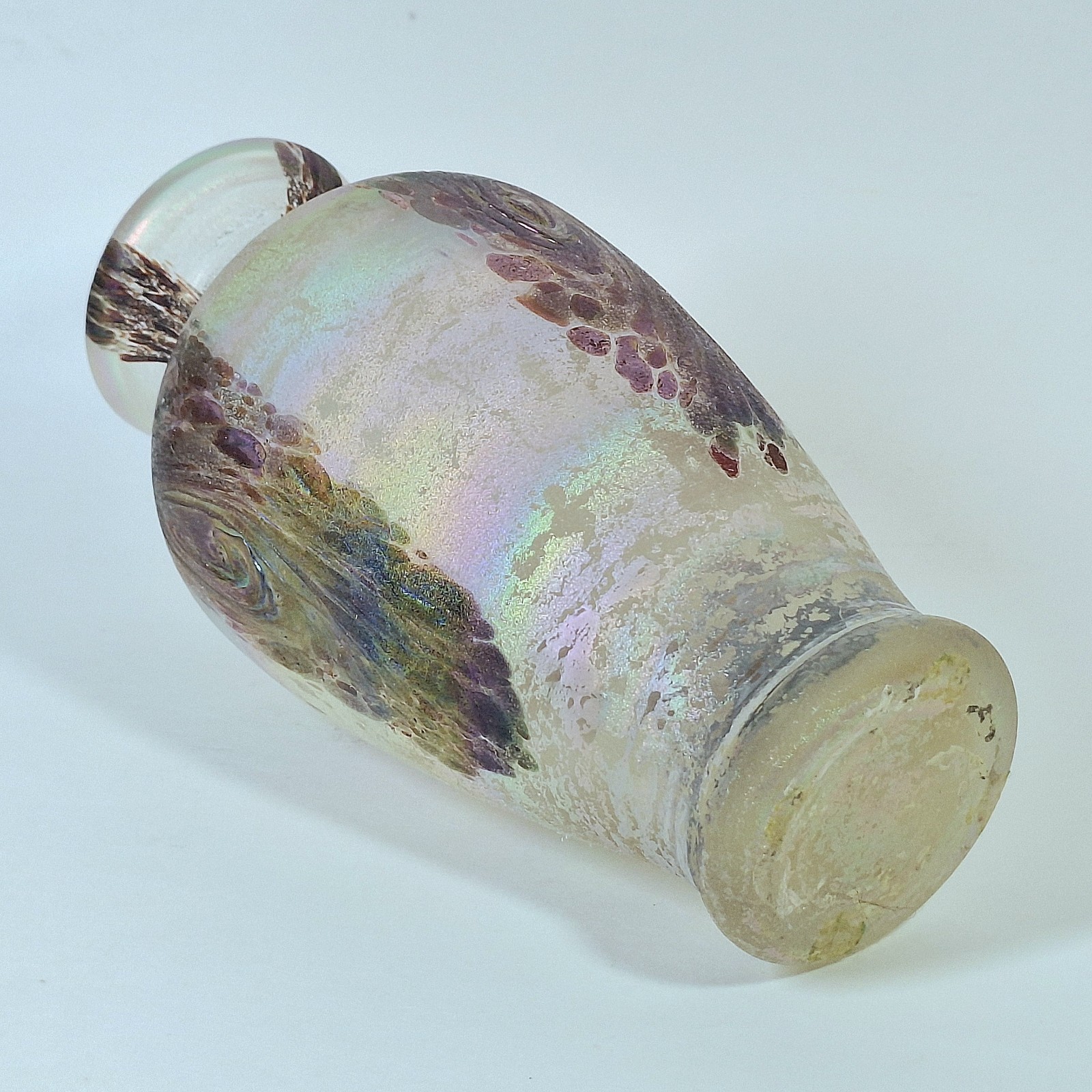 Vintage Iridescent Rainbow Swirl Frosted Glass Vase 8″ FREE SHIPPING