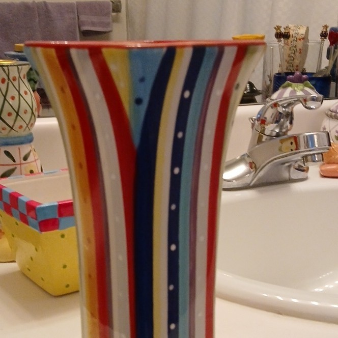 FTD Decorative Ceramic Vase, Multicolor Striped Glossy Pottery, China