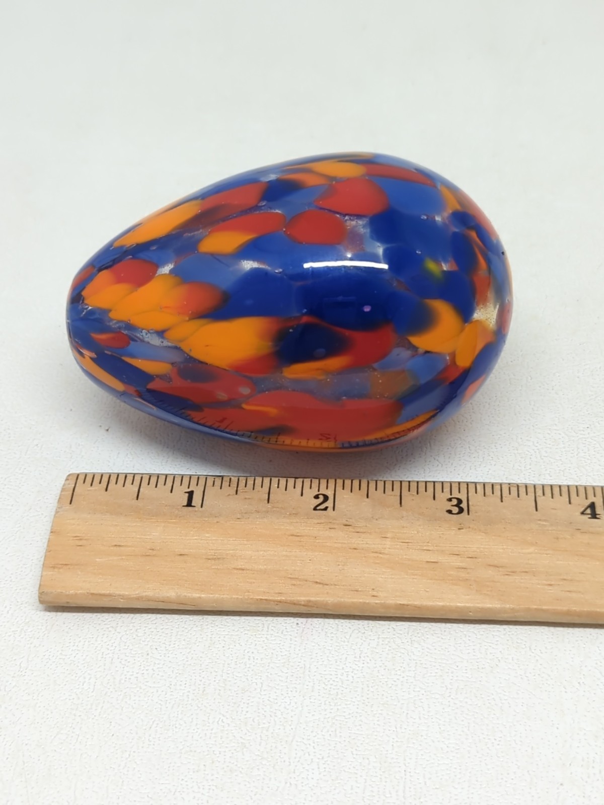 VTG Hollow Art Glass Egg Paperweight Decor Hand Blown Colorful Spotted 3.25″