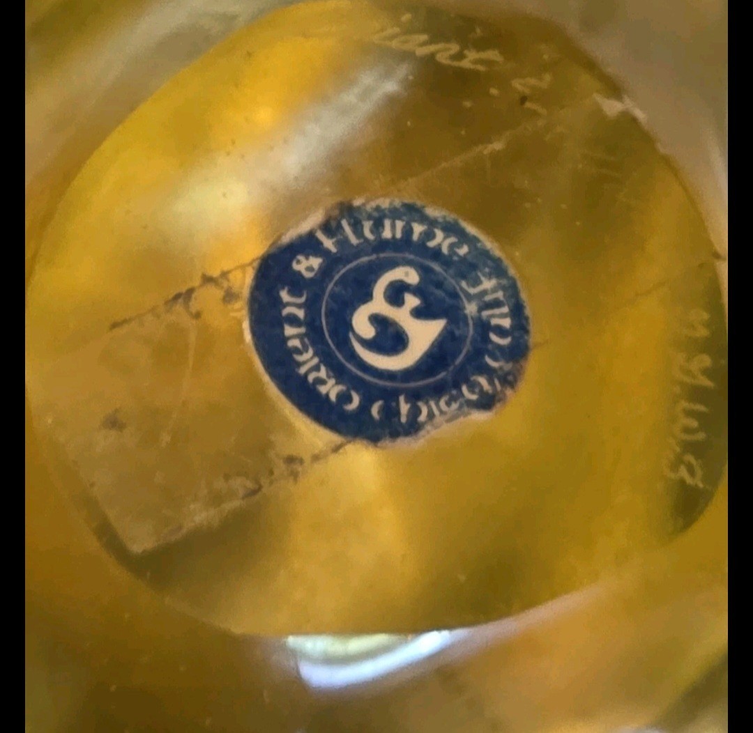Orient and Flume Uranium Seal Signed Art Glass Paperweight Yellow