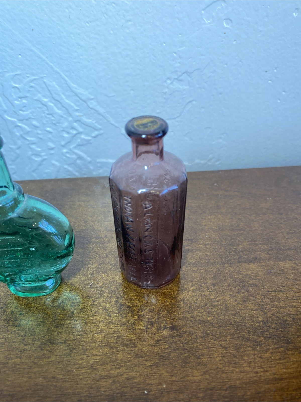 Vintage Inkwell & 3” Bitters Bottle Lot Of 7 Multi Colored One 2” Ben Franklin