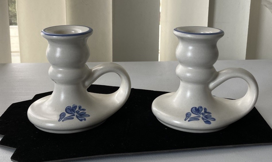 Pfaltzgraff Yorktowne Stoneware Handled Candle Stick Holders Set of 2