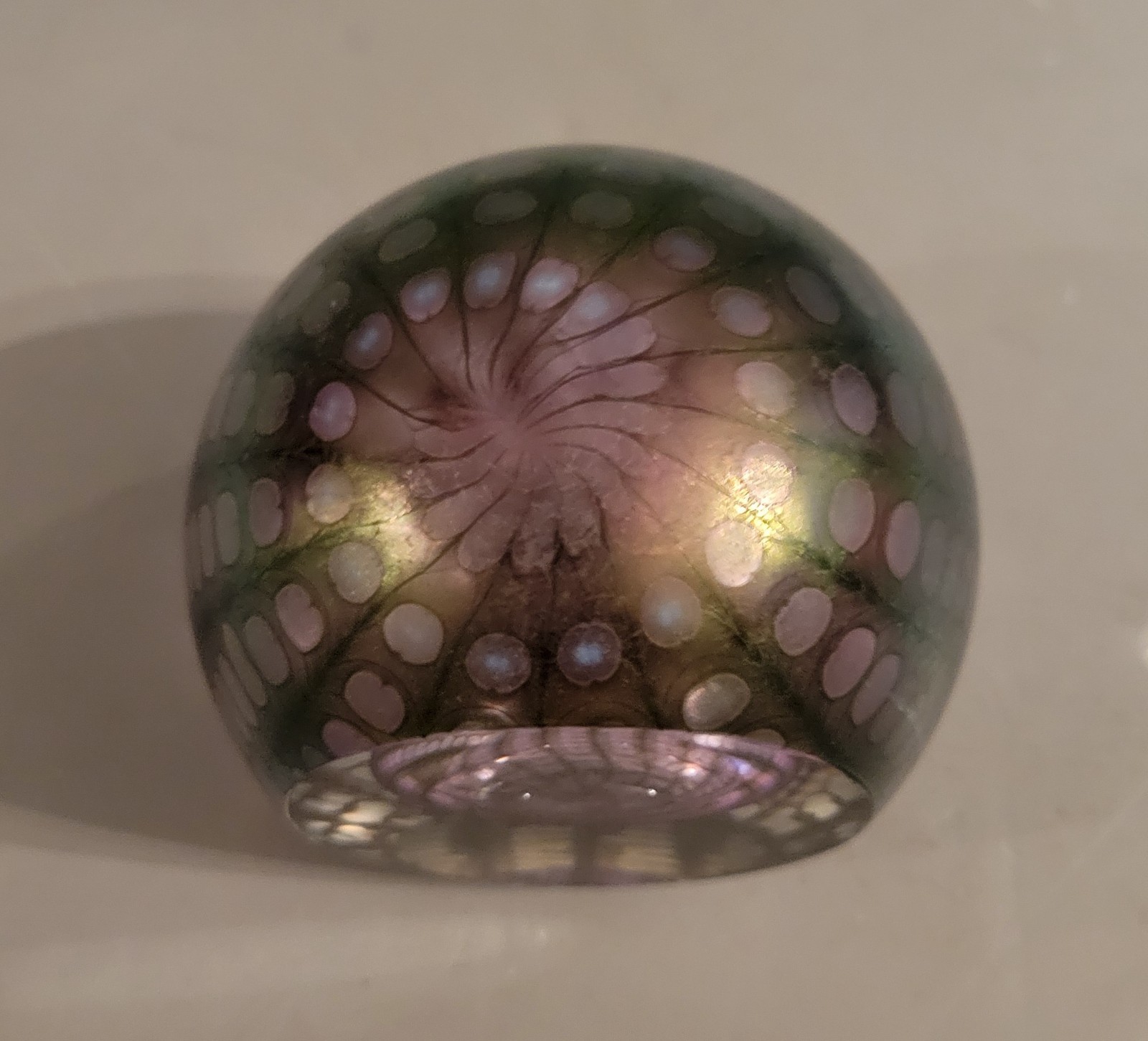 Tom Philabaum Reptilian Iridescent Art Glass Paperweight Signed Vintage 1990s