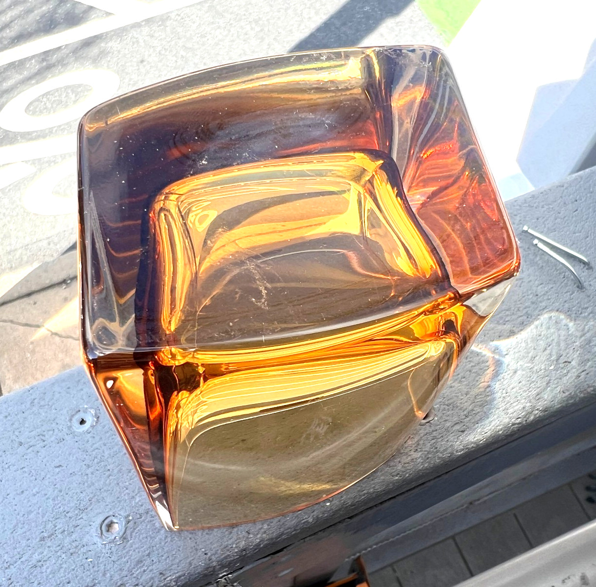 STUNNING VINTAGE NUUTAJARVI FINLAND ART GLASS VASE AMBER BROWN MINT W/ LABEL MCM
