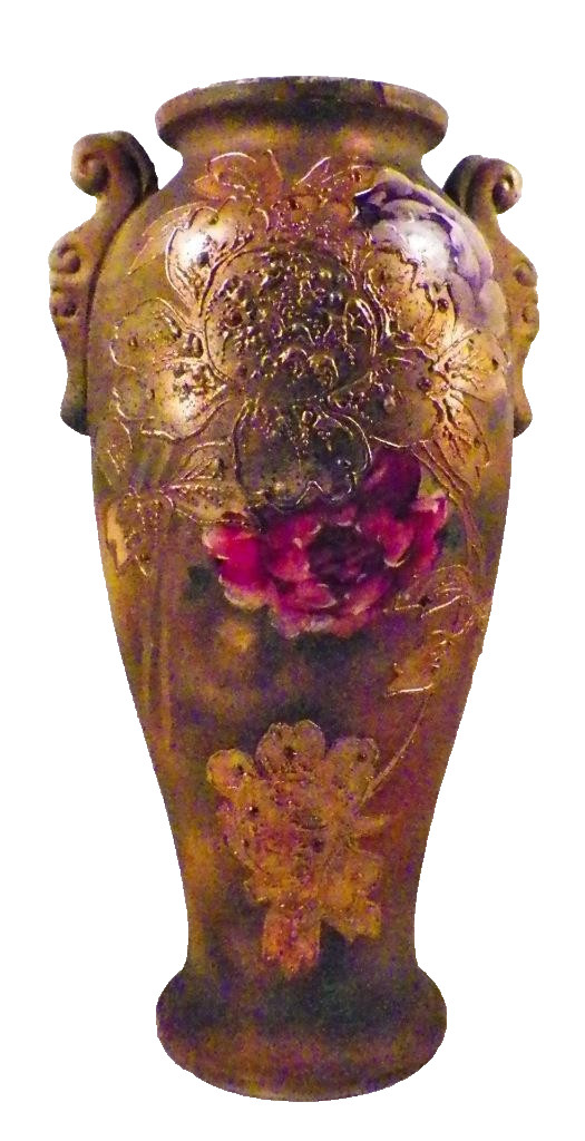 Morimura Art Pottery Vase Red Purple Flowers Gold Moriage Tall Handles Antique
