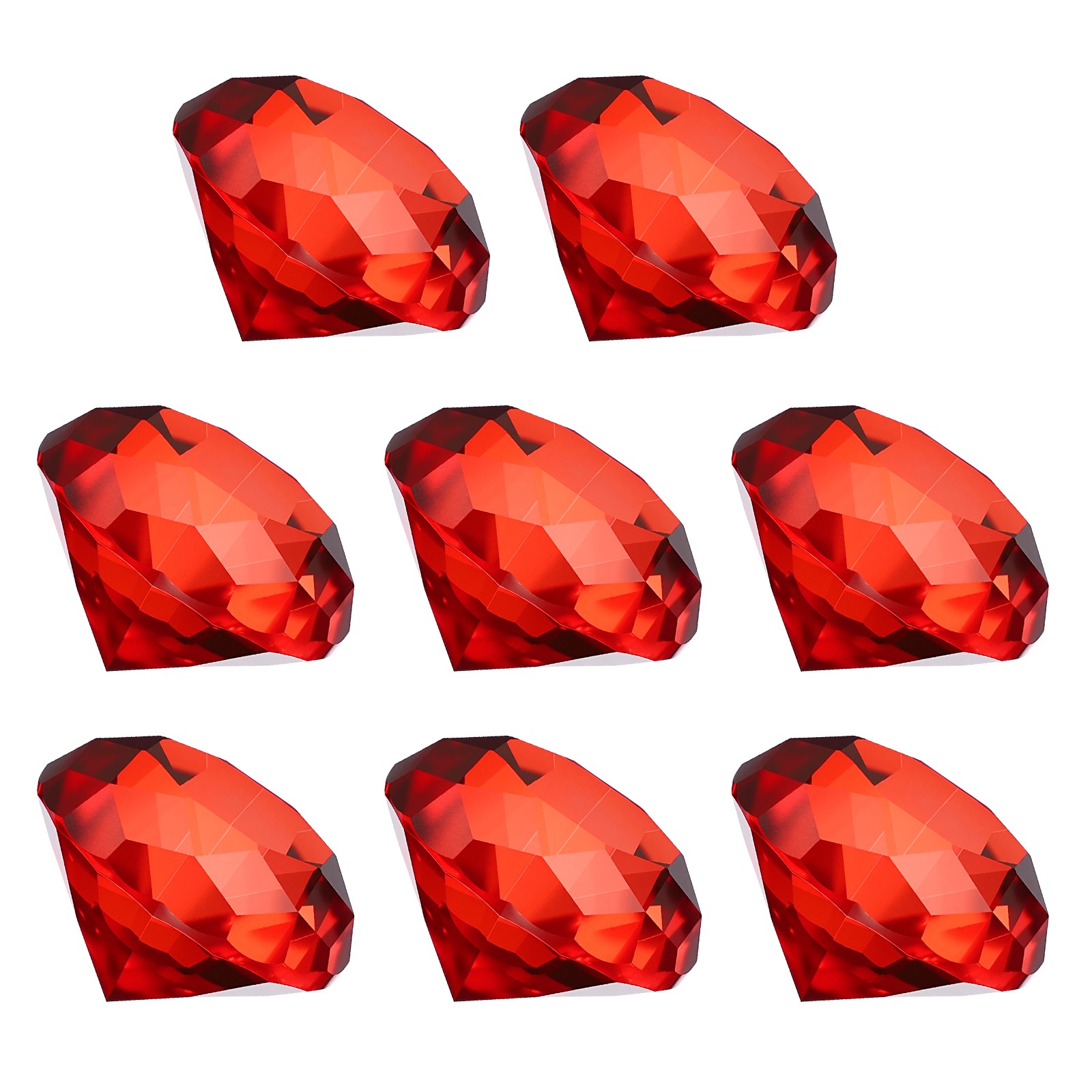 8 Pcs 40mm / 1.57 Inch Diamond Crystal Paperweight, Red