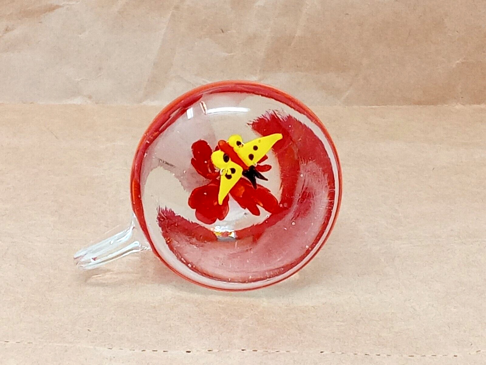 Butterfly & Orange Tuplips flowers Clear Glass Paperweight made in China
