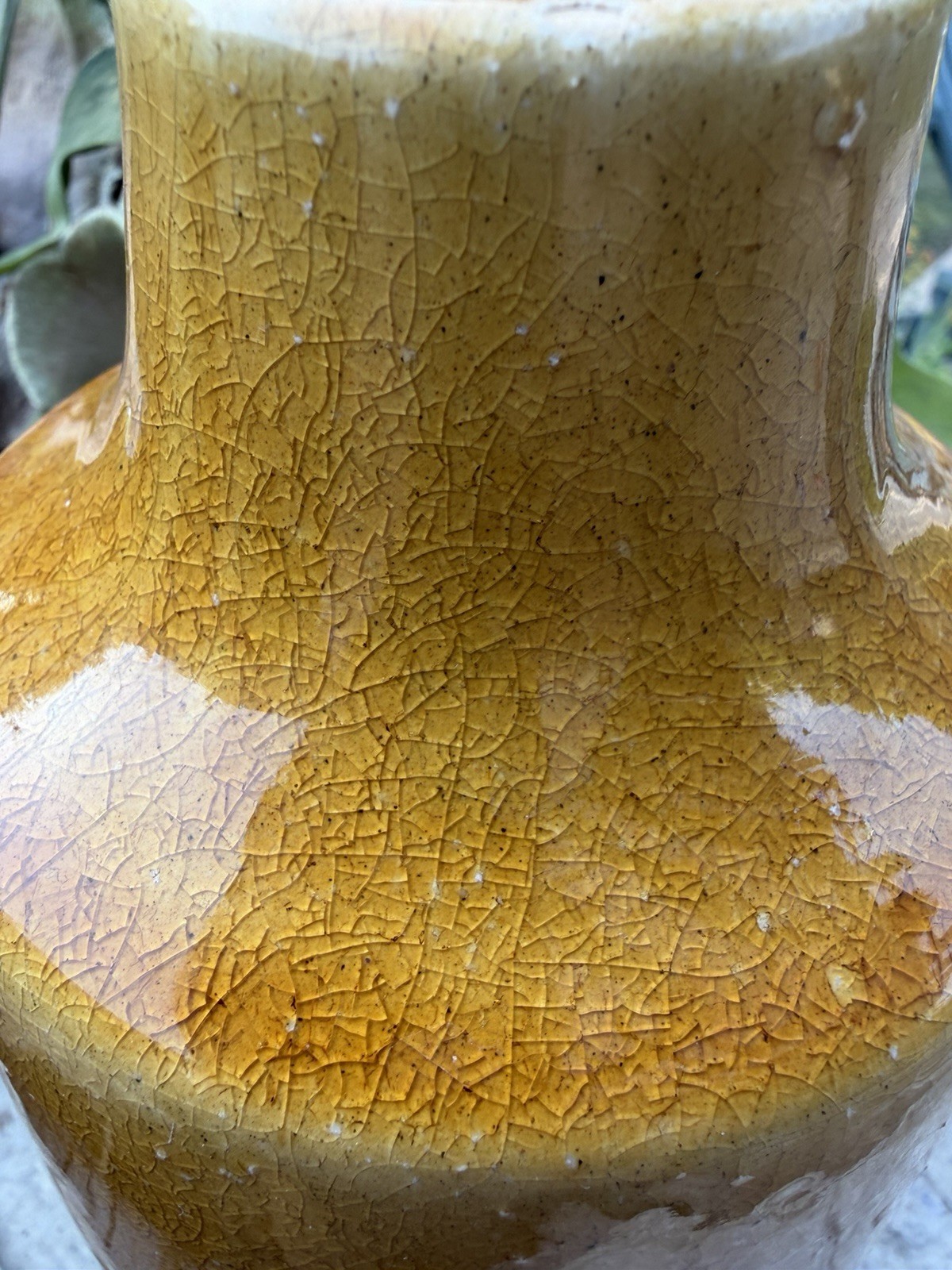 Vintage Studio Pottery Vase Amber Crackle Glaze Olive Green Ceramic 10” Decor