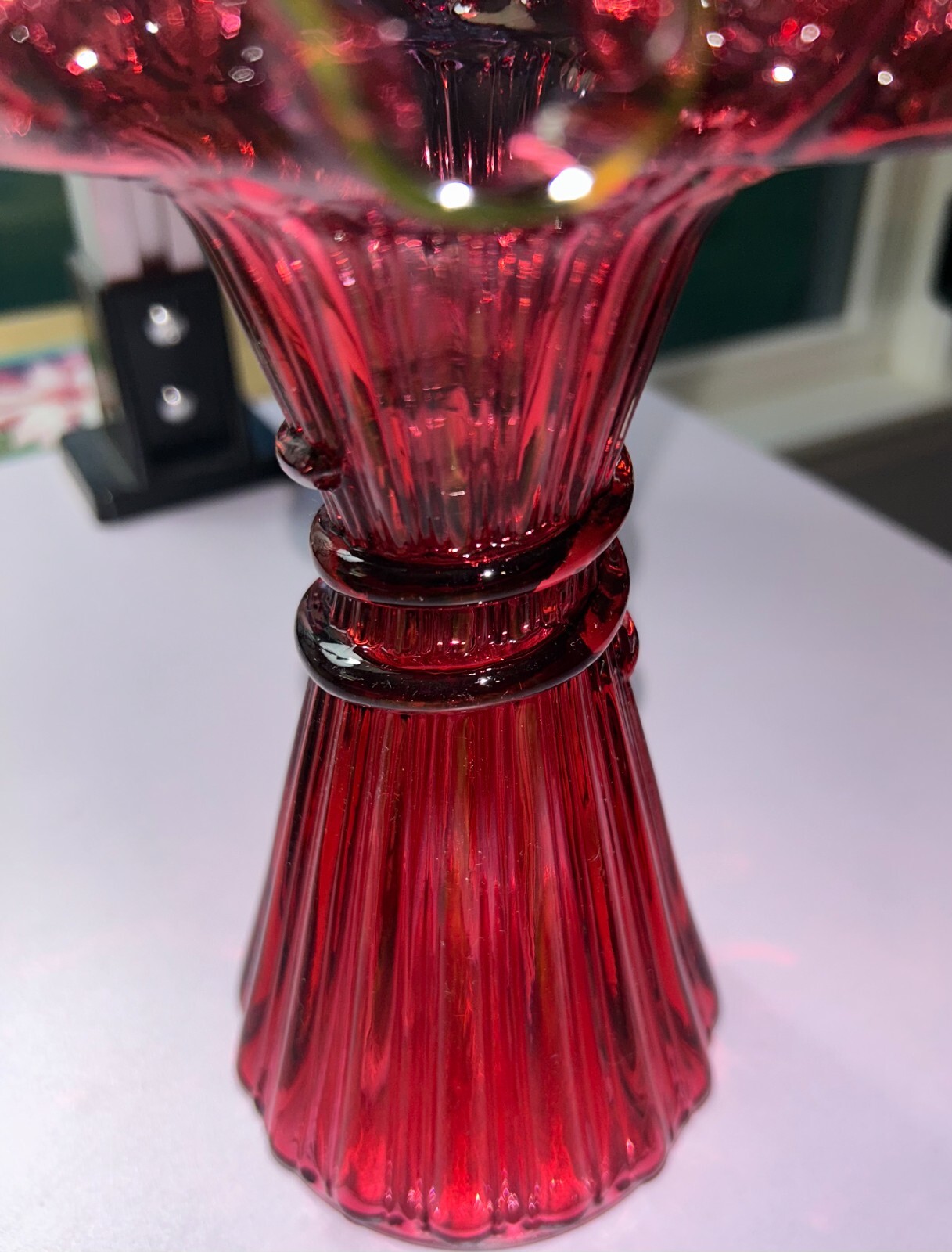 Vintage Fenton Cranberry Wheat Glass Vase 7 1/2 inches tall 3 1/2 inches wide