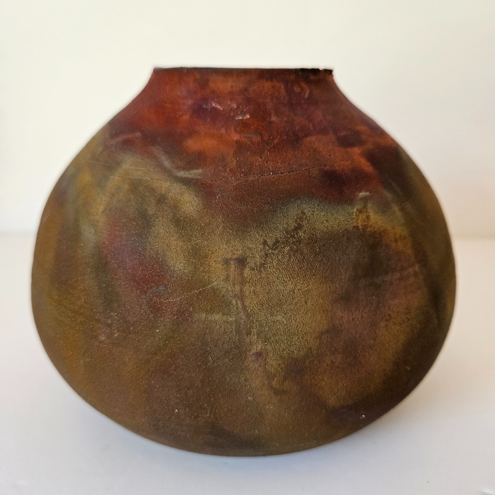 Bruce Johnson Copper Flash Raku Pottery Pot Vase Includes Brochure 5″ Tall