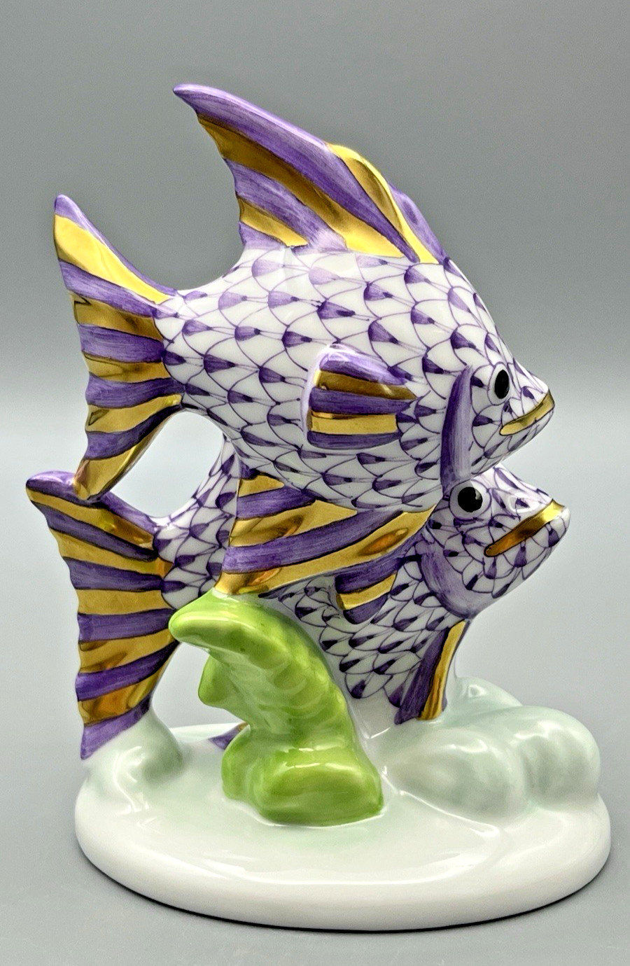 Herend Figurine – Pair of Fish – Lavender / Lilac / Purple Fishnet