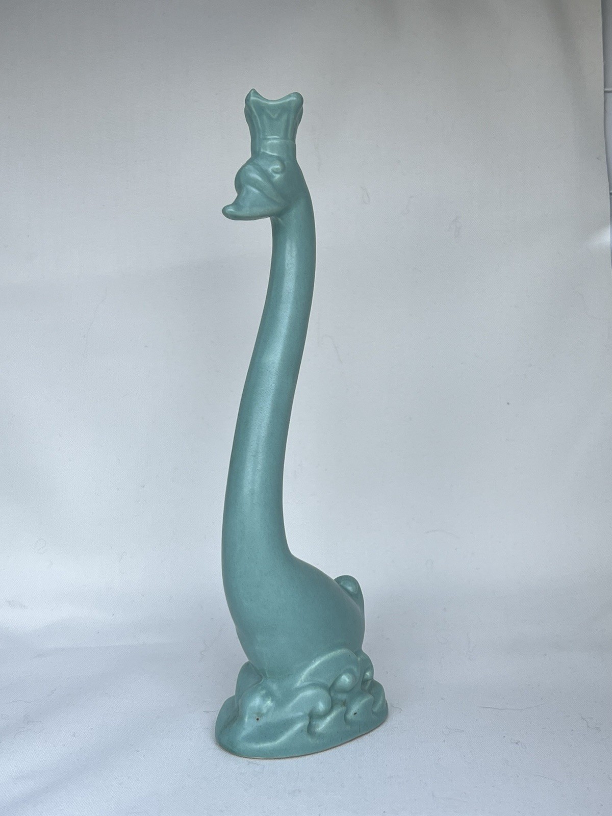 Vintage MCM Turquoise Ceramic Bird Sculpture Elongated Egret Heron Art Pottery