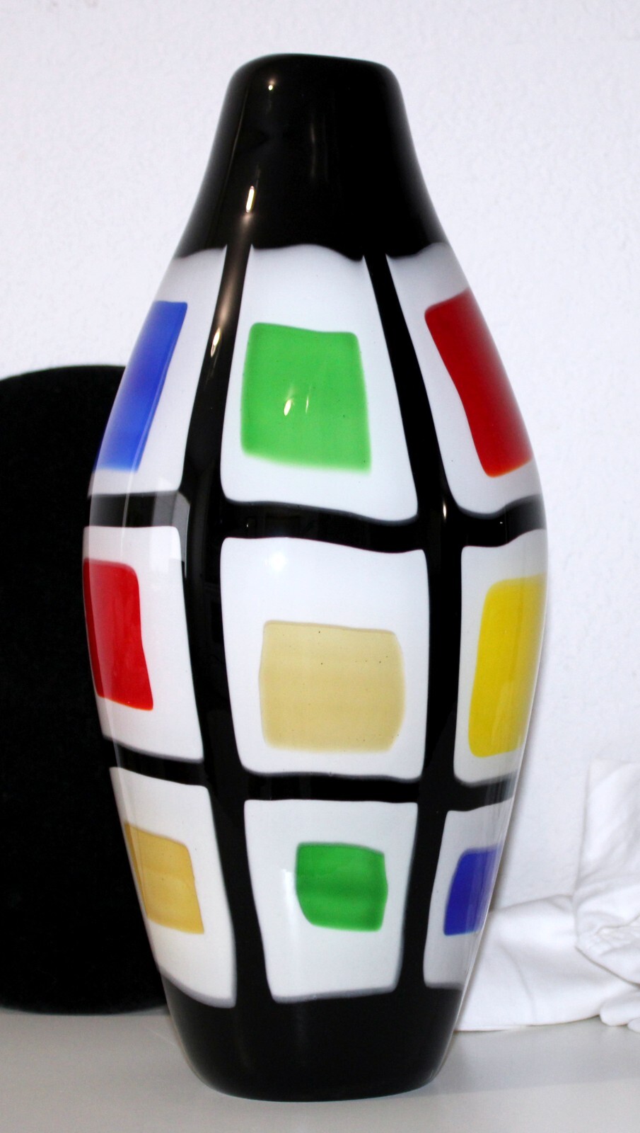 Pezzato ART Glass Vase Cubes Squares Black Yellow Red Green Blue-10 lbs 15 inch