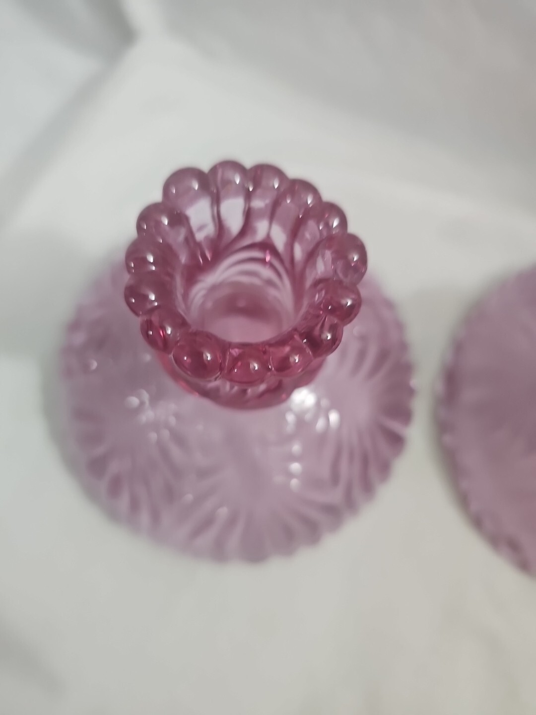 Fenton Art Glass Dusty Rose Beauty Pattern Candle Holders 1988 Pair
