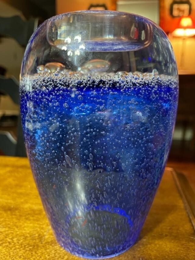 Royal Limited Crystal Blown Cobalt Blue Bubble Ball Candle Holder 6×4″