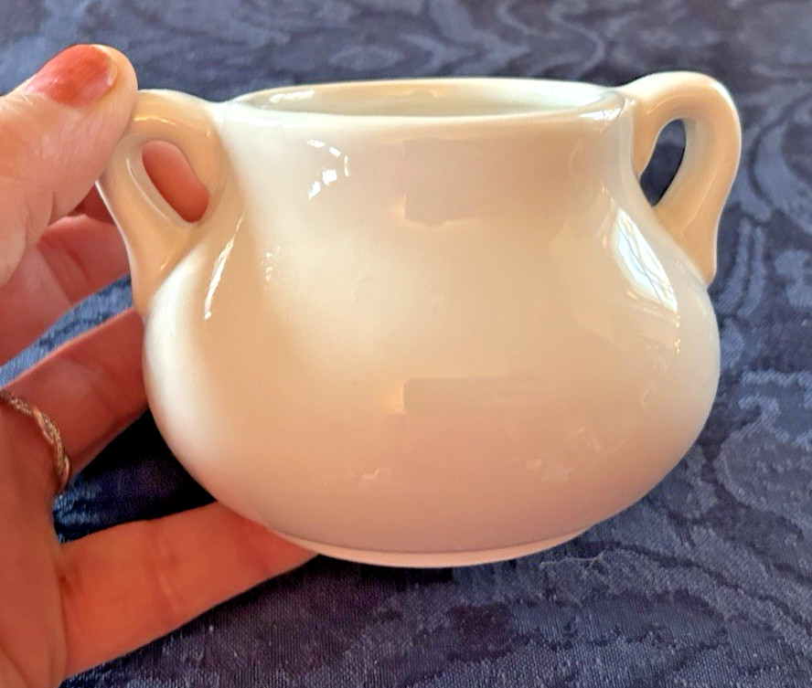 Vintage Double Handle Small White Pot Shaped Planter or Vase 2-1/2″ Stoneware