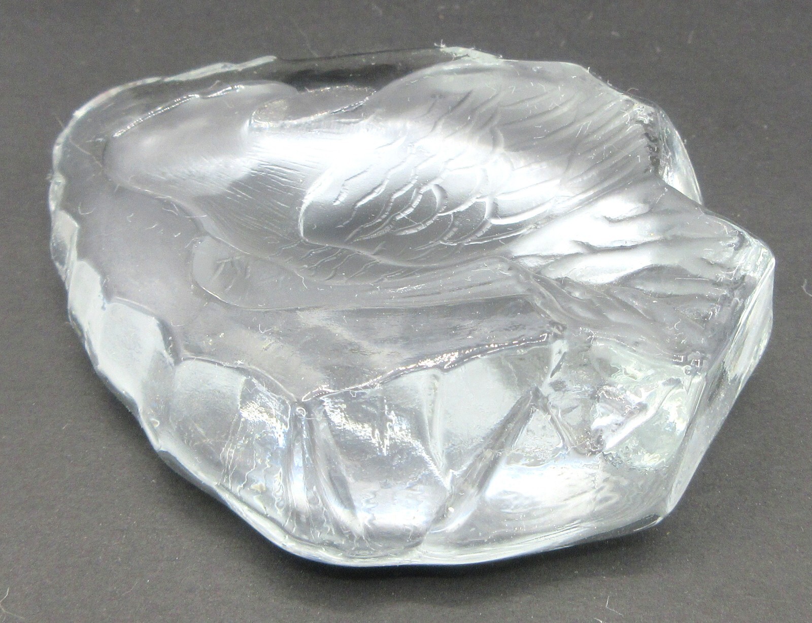 Glass Bald Eagle Paperweight Clear & Frosted Arrowhead Shape 3 1/2″ Unbranded